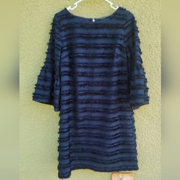 Club Monaco Alannah Dress Fringe Stripes Navy Blue 3/4 Bell Sleeves - Picture 3 of 11